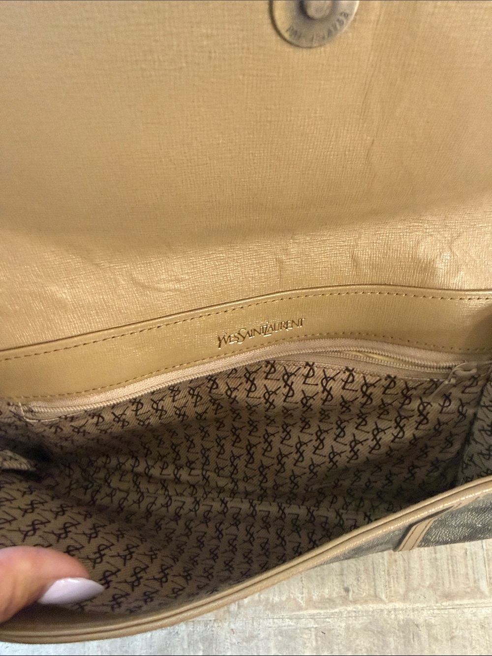 Saint Laurent Gray Patterned Toiletry Bag with Taupe Trim - Picture 3 of 4